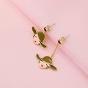 Pink Butterfly Flower Asymmetrical Tassel Enamel Earrings