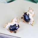White Horse Blue Diamond Enamel Earrings Jewelry Stud Earrings