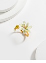 Gardenia Flower With Pearl And Zircon Enamel Adjustable Ring