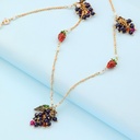 Strawberry Leaf Grape Pendant Enamel Gold Plated Chain Necklace