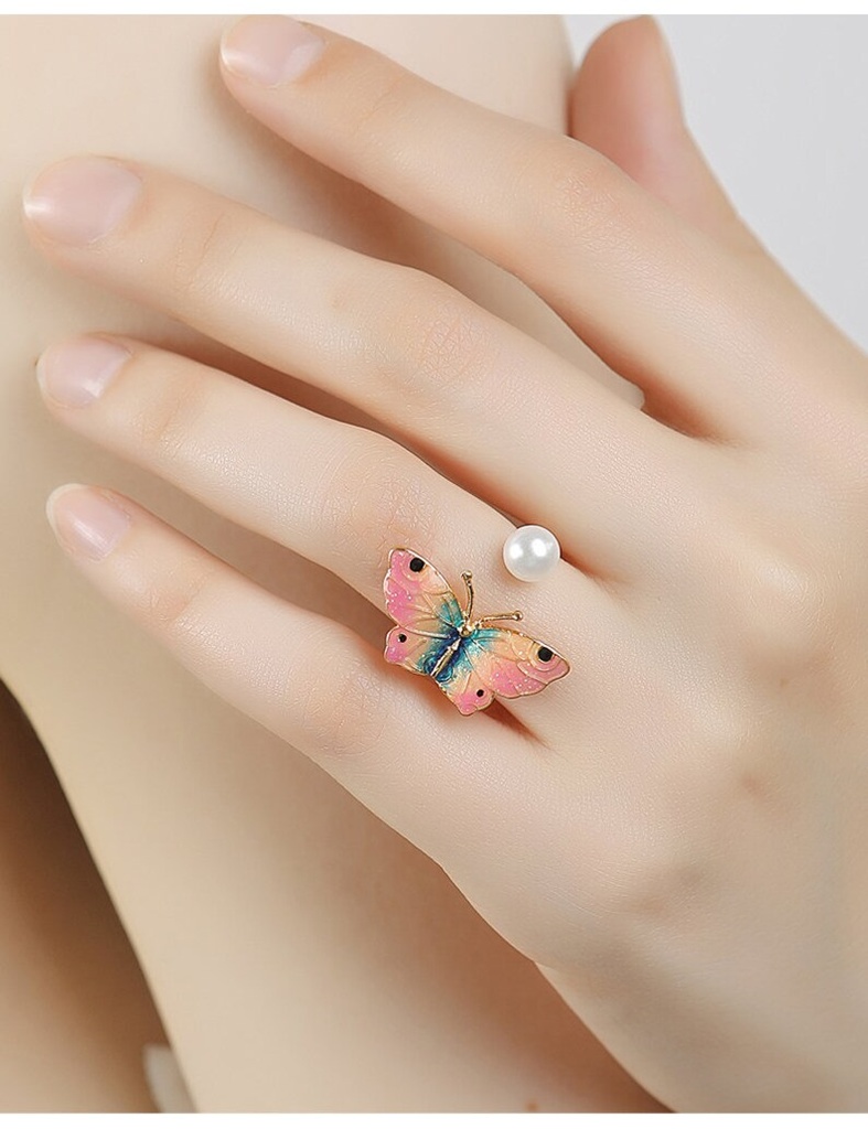 Summer Fresh Butterfly with Pearl Opening Adjustable Ring