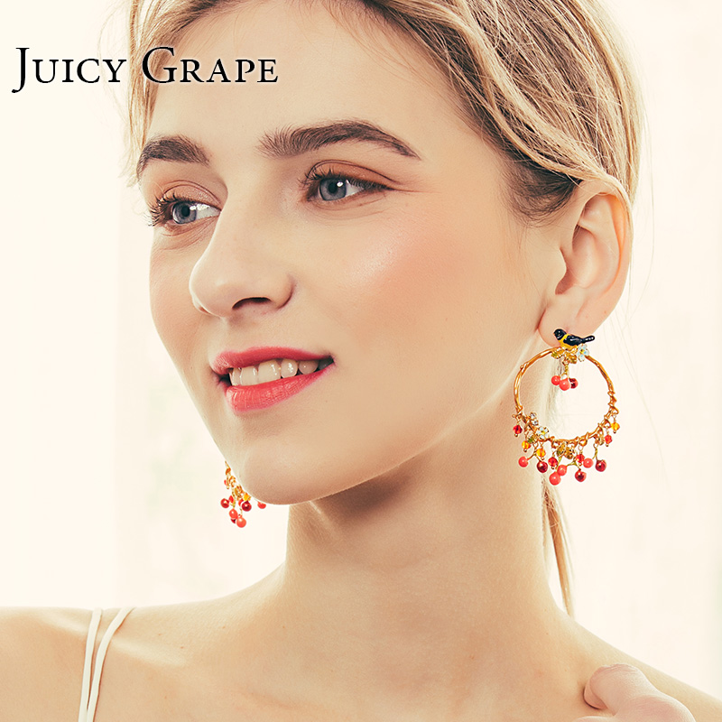 Yellow Oriole Small Cherry Enamel Earrings Jewelry Stud Earrings