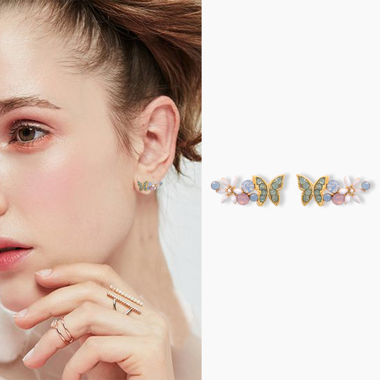 Butterfly Flower Enamel Earrings Jewelry Stud Earrings