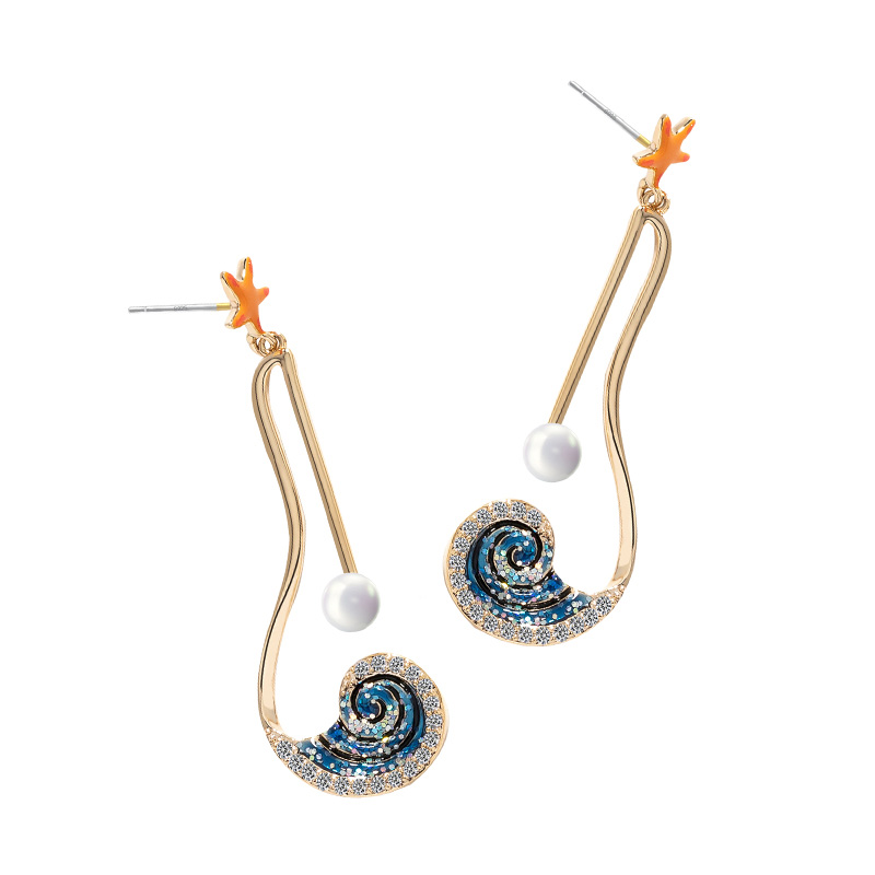 Starfish waves Pearl Enamel Earrings