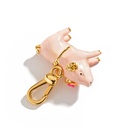 Pink Pig with Bow Ingot Enamel Pendant