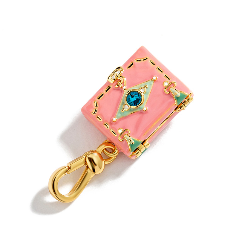 Pink Notebook with Crystal Enamel Pendant