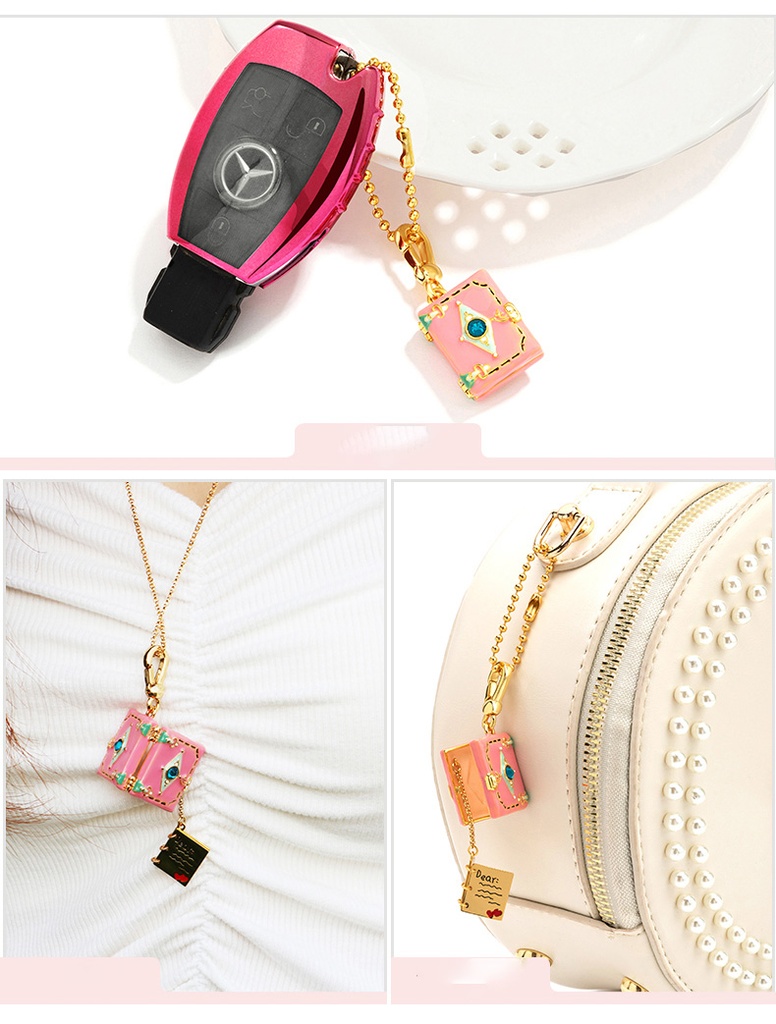 Pink Notebook with Crystal Enamel Pendant