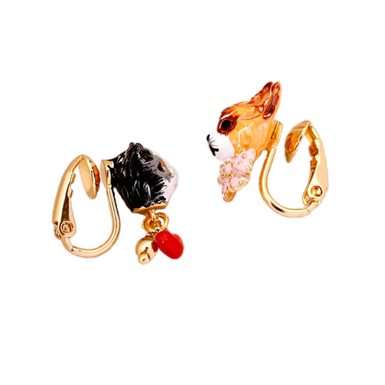 Chihuahua Puppy Dog Asymmetrical Enamel Earring