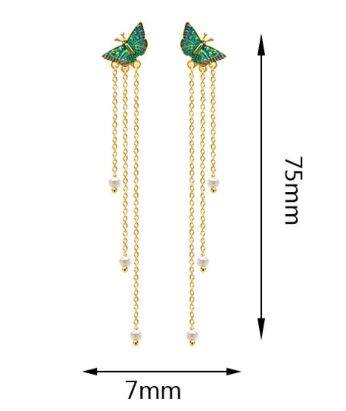 Butterfly Long Tassel Enamel Earrings