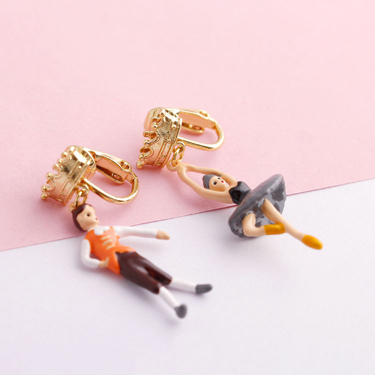 Clock Pumpkin High-heeled Shoes Enamel Earrings Stud Clip Earrings