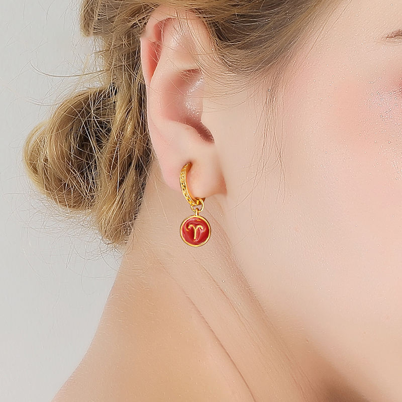 Orange And Flower Enamel Earrings