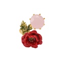 Rose Flower And Stone Enamel Adjustable Ring
