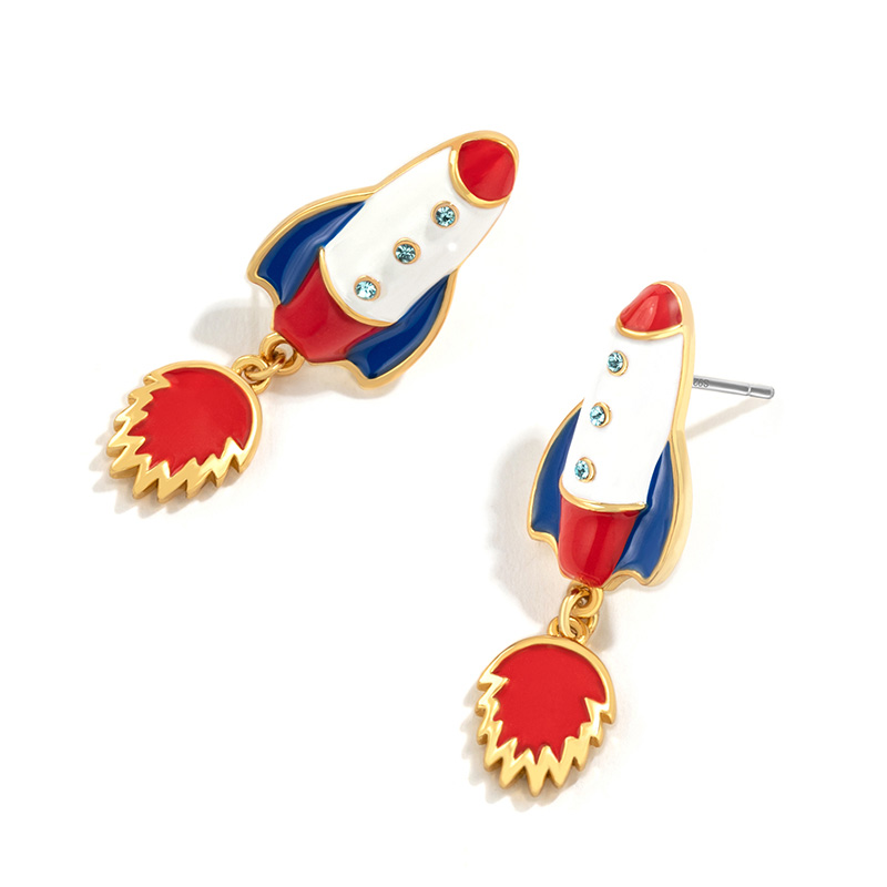 Airplane With Crystals Enamel Stud Earrings