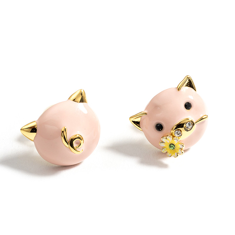 Cute Red Pig Enamel Earrings