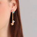 Rabbit Bunny And Flower Enamel Stud Earrings