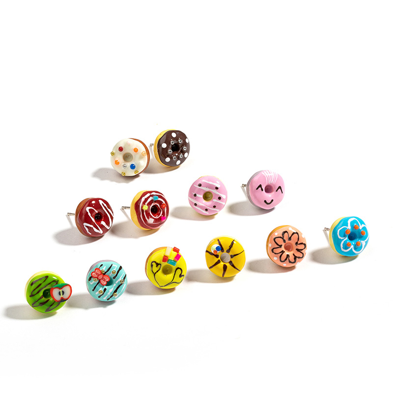 Mini Cute Donut Enamel Stud Earrings