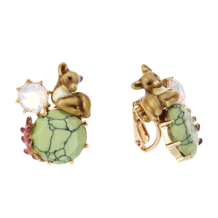 Asymmetrical Owl On Moon Enamel Earrings