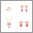 Pink Bow And Crystal Enamel Necklace
