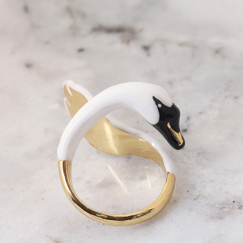 Swan Enamel Adjustable Ring