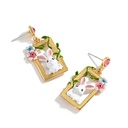 Rabbit Bunny And Flower Enamel Stud Earrings