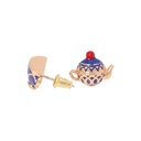 Pink Flower And Peach Asymmetrical Enamel Stud Earrings