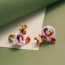 Pink Peach And Flower Enamel Stud Earrings