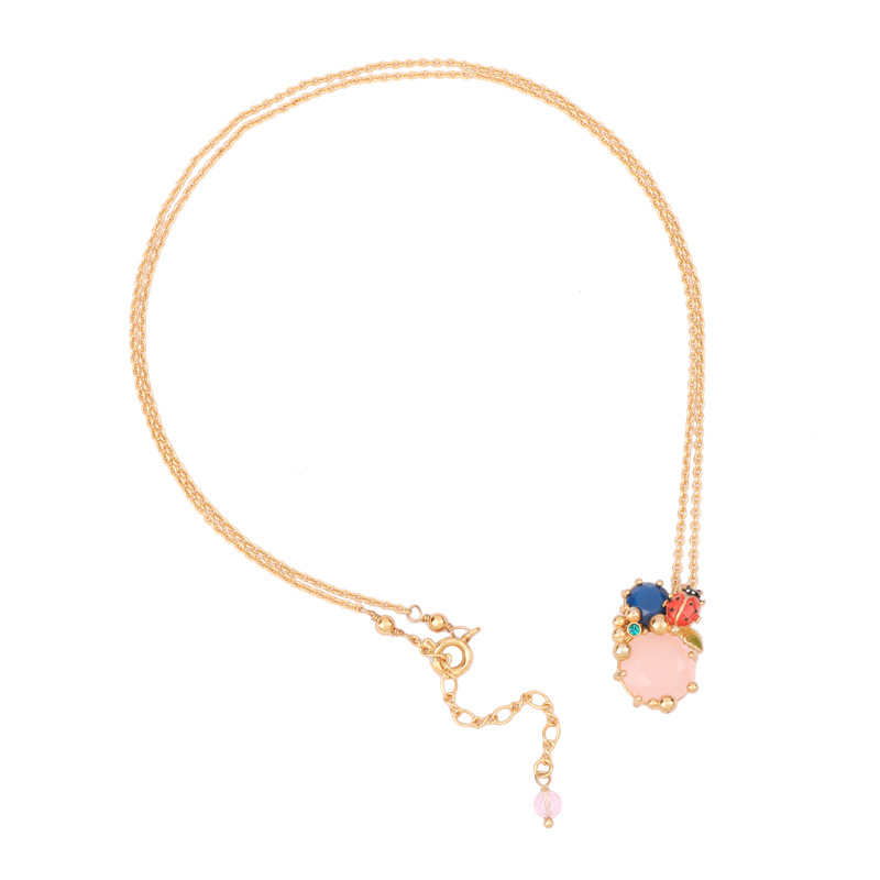 Enamel Glaze Handmade Plated Blue Stone Chain Ladybug Necklace