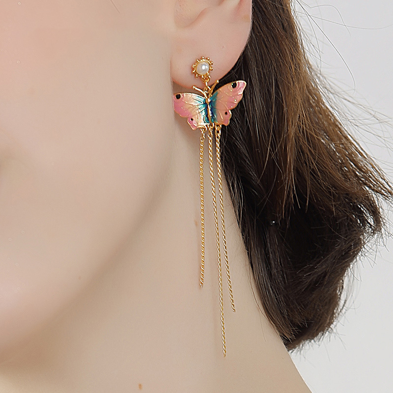 Butterfly Tassel Enamel Earrings