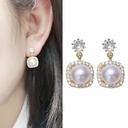 Pink Flower And Stone Enamel Earrings