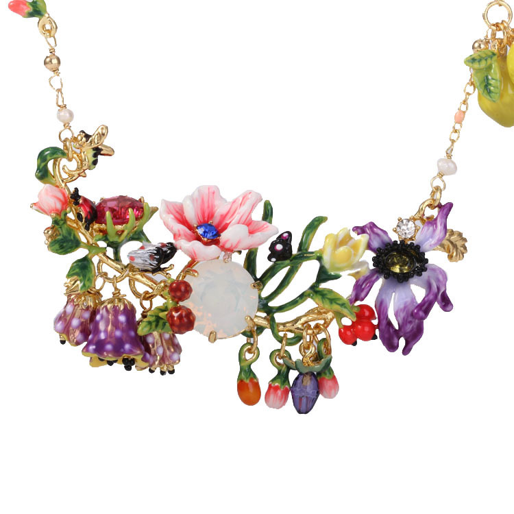 Hand Enameled Bell Orchid Flower Necklace