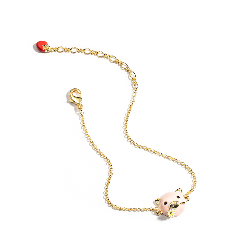 Cute Red Pig Enamel Thin Bracelet