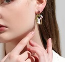 Yellow Bird On Branch And Leaf Asymmetrical Enamel Stud Earrings
