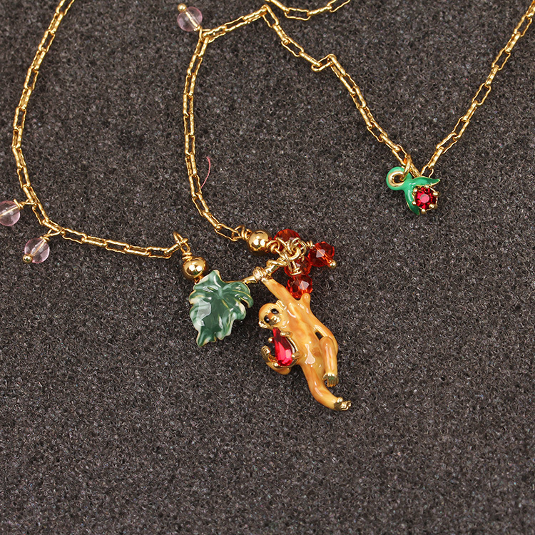 Enamel Glaze Monkey Necklace Gold Defence Allergy Ornaments