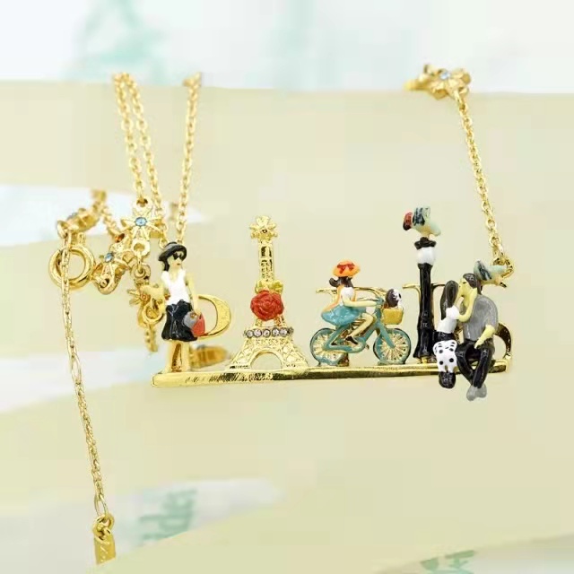 Paris Lovers Enamel Necklace Jewelry