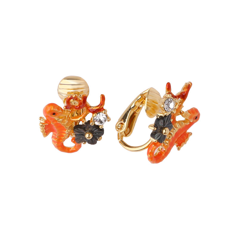 Seahorse And Crystal Enamel Earrings