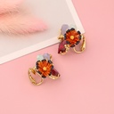 Flower And Crystal Stone Enamel Earrings