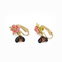 Flower And Dachshund Dog Enamel Earrings