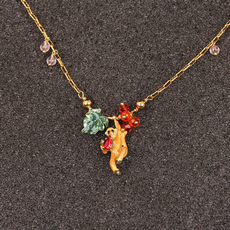 Enamel Glaze Monkey Necklace Gold Defence Allergy Ornaments