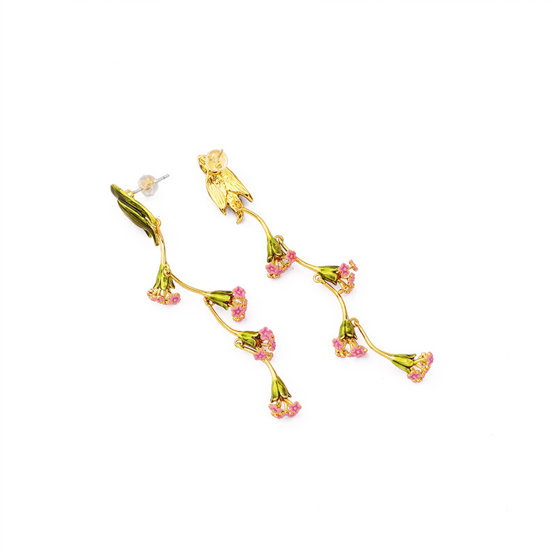 Flower And Leaf Enamel Earrings