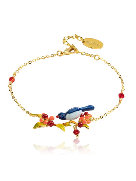 Bird On Cherry Branch Enamel Charm Bracelet