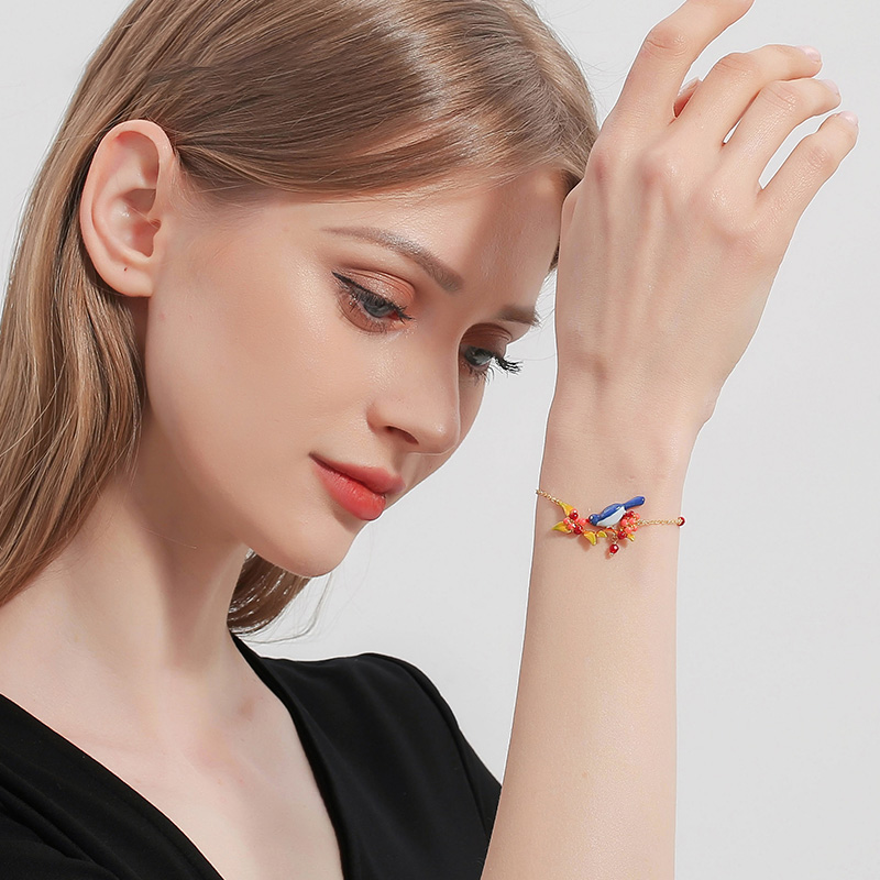 Flower And Swallow Asymmetrical Enamel Stud Earrings