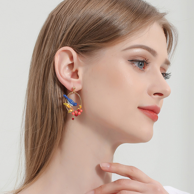 Orange Blossom Flower Enamel Stud Earrings