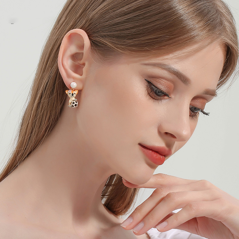 Orange Blossom Flower Tassel Enamel Stud Earrings