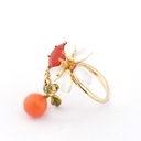 Enamel Glaze Orange Flower Crystal Hatch Gold Ring
