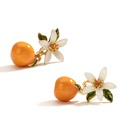 Orange And Flower Enamel Stud Earrings