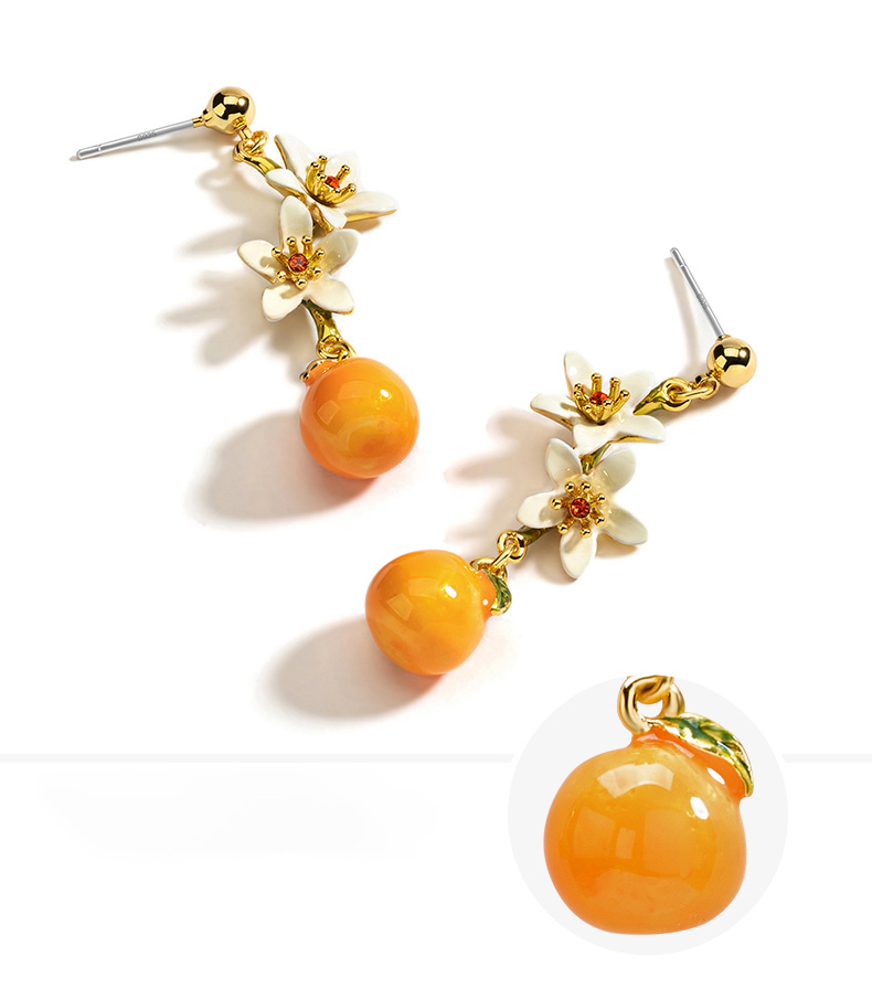 Orange Blossom Flower Tassel Enamel Stud Earrings