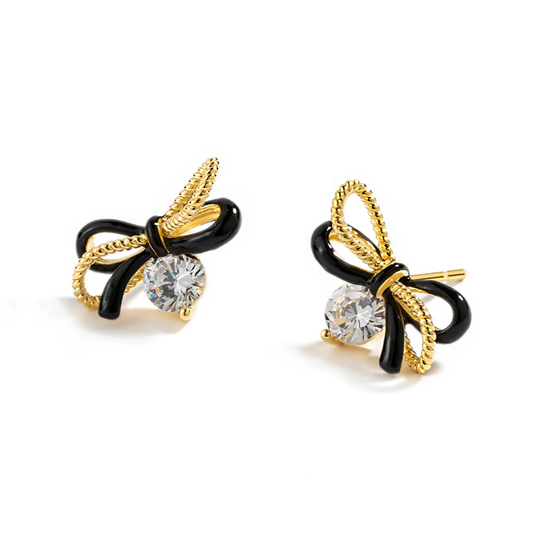 Bow And Crystal Enamel Stud Earrings