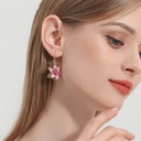 Red Rose On Branch And Crystal Eaneml Stud Earrings