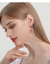 Red Rose On Branch And Crystal Eaneml Stud Earrings