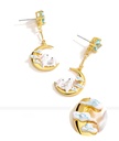 Cute Rabbit Bunny On Moon And Crystal Enamel Earrings